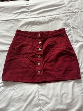 Maroon Curdoroy Skirt | Large | Button-Up